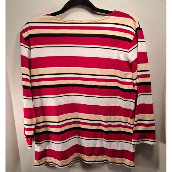 Talbots Red/Tan/White/Black Women's striped long sleeved top size Medium - Picture 2 of 5